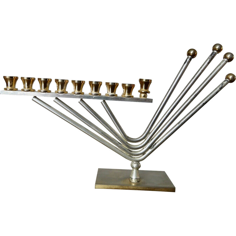 Castiçal vintage "Hanukkah menorah" com 9 velas da Korem, 1970