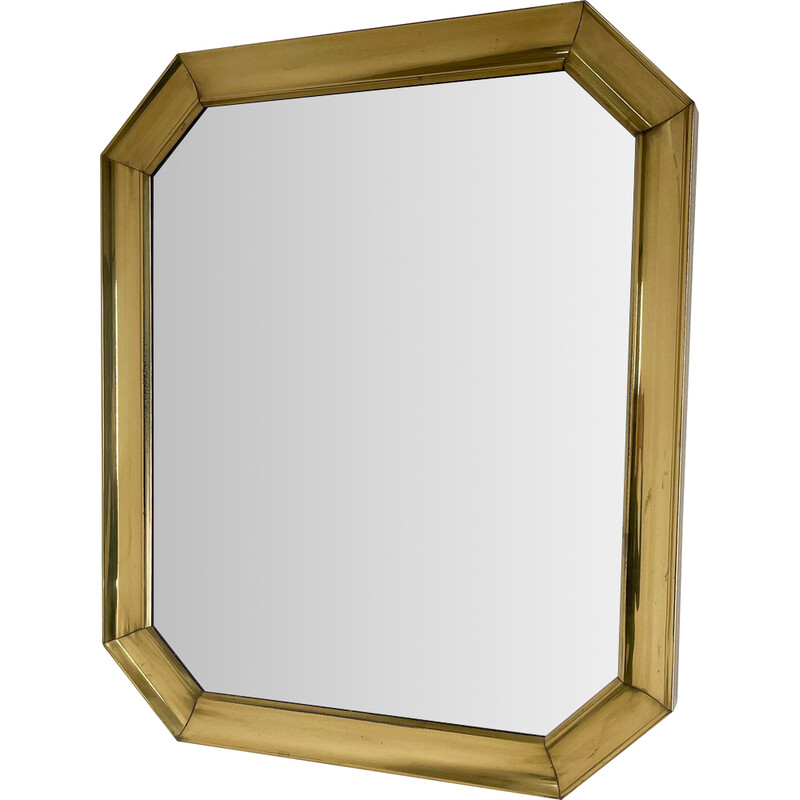 Vintage metal mirror with gold patina, Czechoslovakia 1970s
