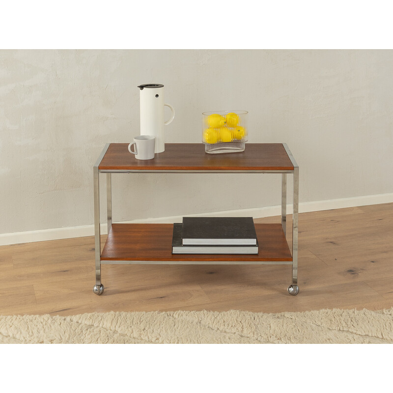 Vintage serving trolley in walnut veneer and chromed castors, Germany 1960s