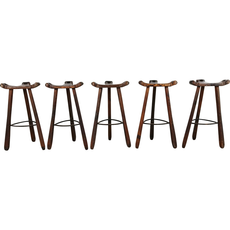 Set of 5 mid century brutalist bar stools, Spain 1960s