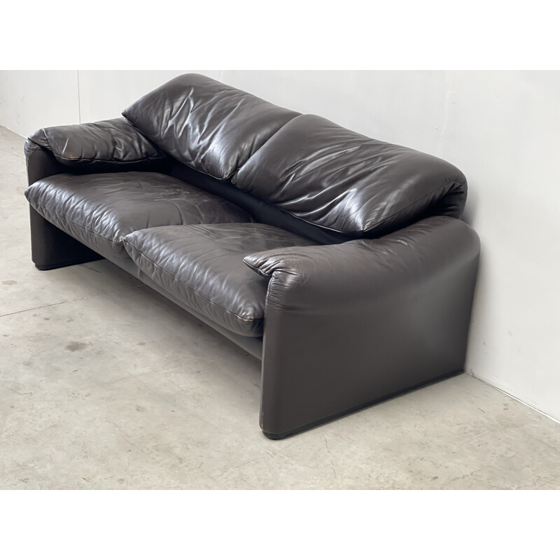 Vintage leather Maralunga sofa by Vico Magistretti for Cassina, Italy 1970s