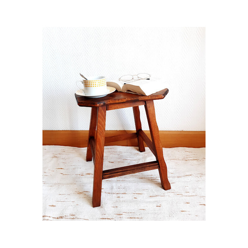 Vintage wooden Brutalist milking stool, 1950