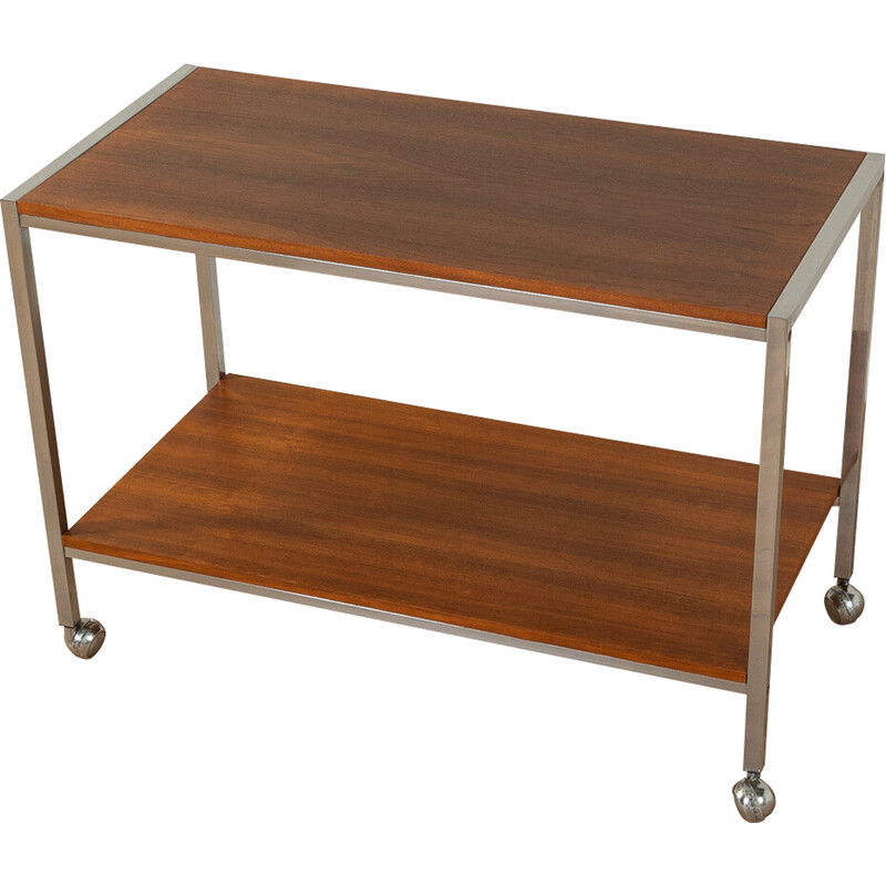 Vintage serving trolley in walnut veneer and chromed castors, Germany 1960s