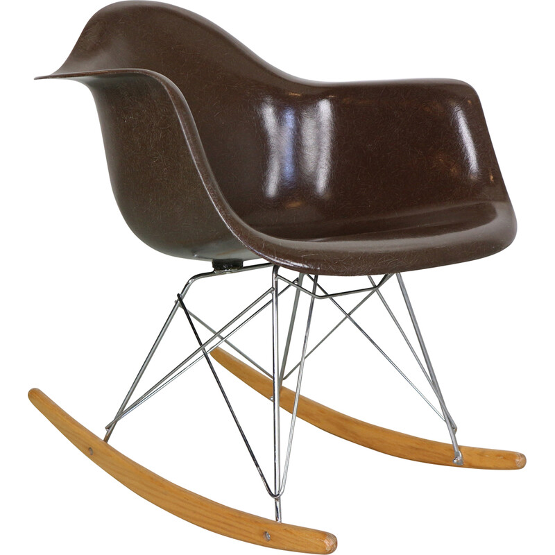 Fauteuil à bascule vintage "RAR" marron par Charles et Ray Eames pour Herman Miller, 1977