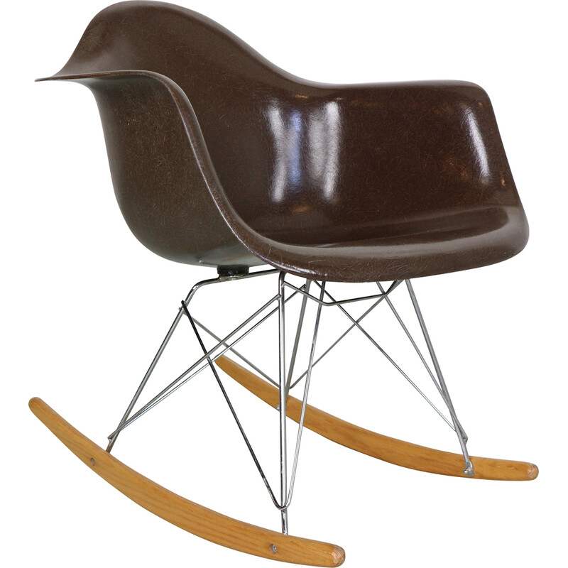 Vintage "RAR" brown rocking chair by Charles and Ray Eames for Herman Miller, 1977
