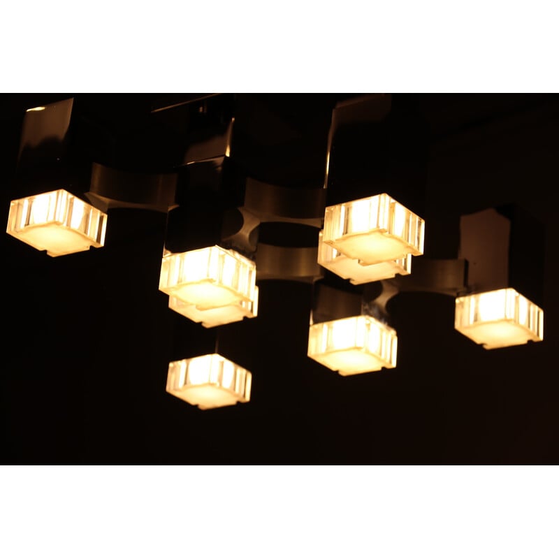 Vintage ceiling lamp model 'Cubic' with 8 lights by Gaetano Sciolari for Sciolari, Italy 1970s