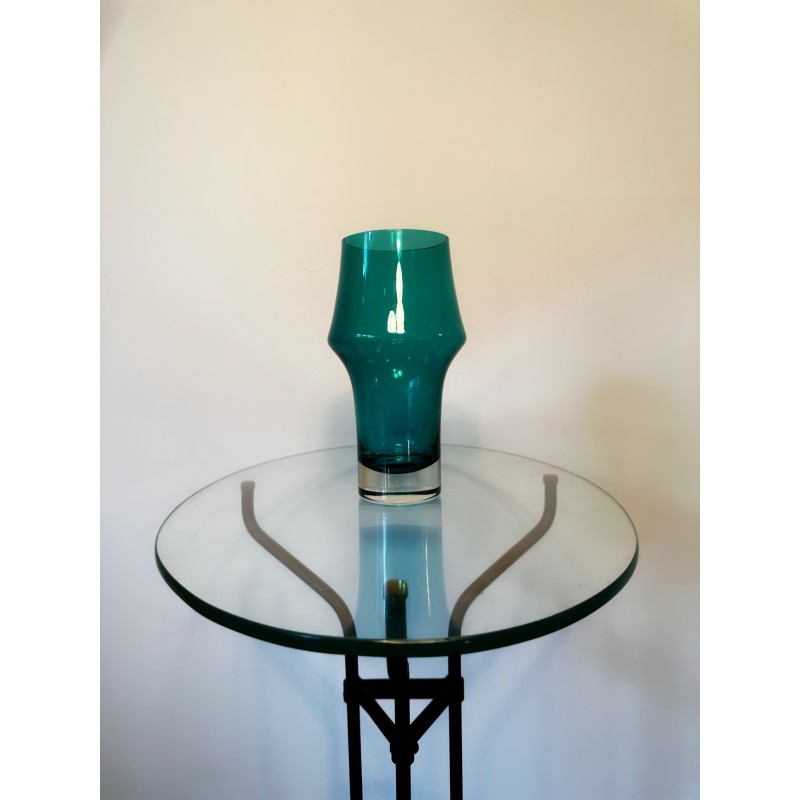 Mid century Aqua glass vase by Aimo Okkolin for Riihimaki, 1960