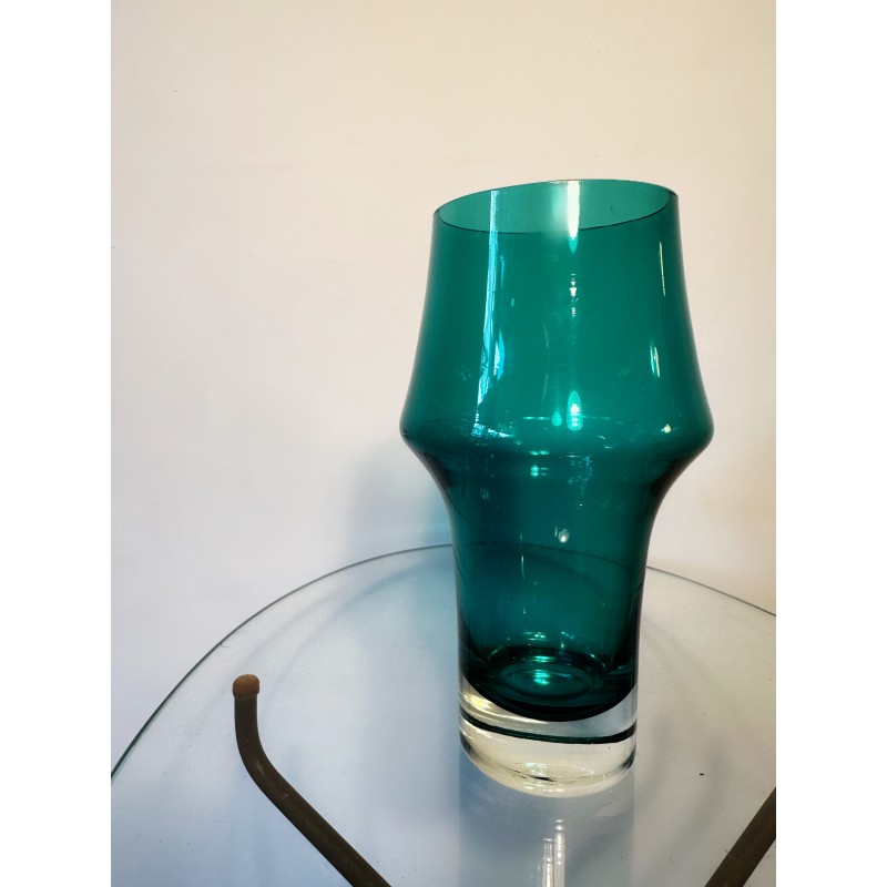 Mid century Aqua glass vase by Aimo Okkolin for Riihimaki, 1960