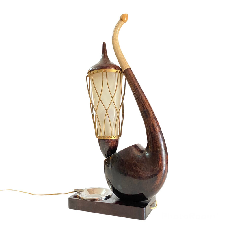 Vintage "Ceci N'est Pas Une Pipe" goatskin lamp by Aldo Tura for Tura Milano