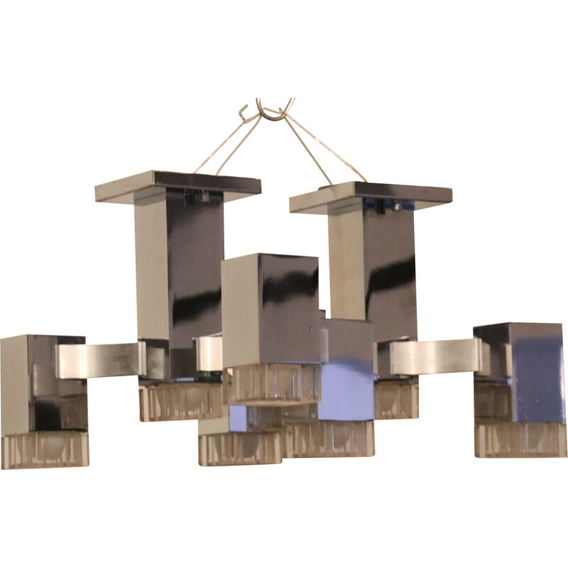 Vintage ceiling lamp model 'Cubic' with 8 lights by Gaetano Sciolari for Sciolari, Italy 1970s