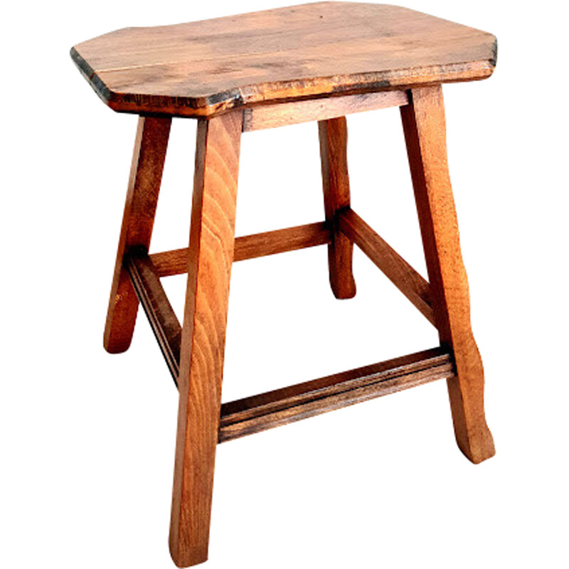 Vintage wooden Brutalist milking stool, 1950