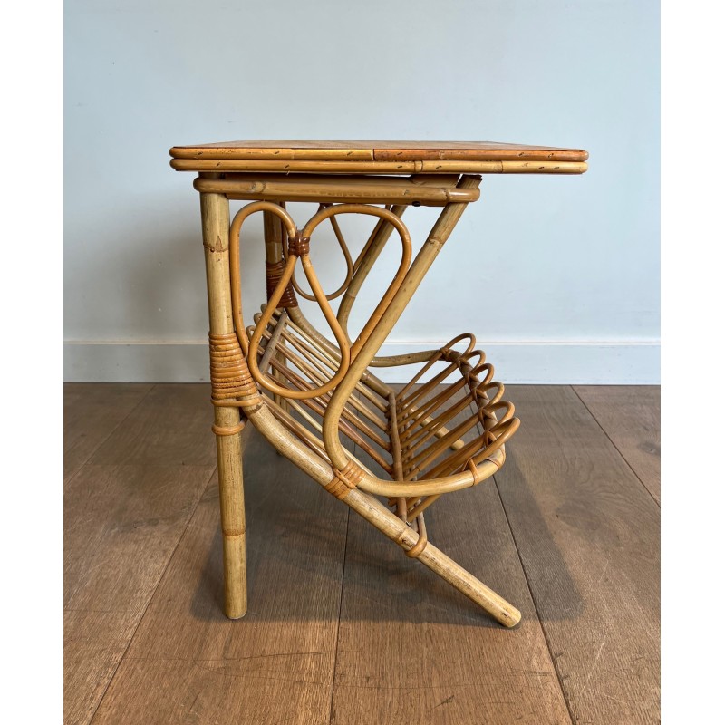 Pair of vintage sofa ends with rattan magazine rack, 1950