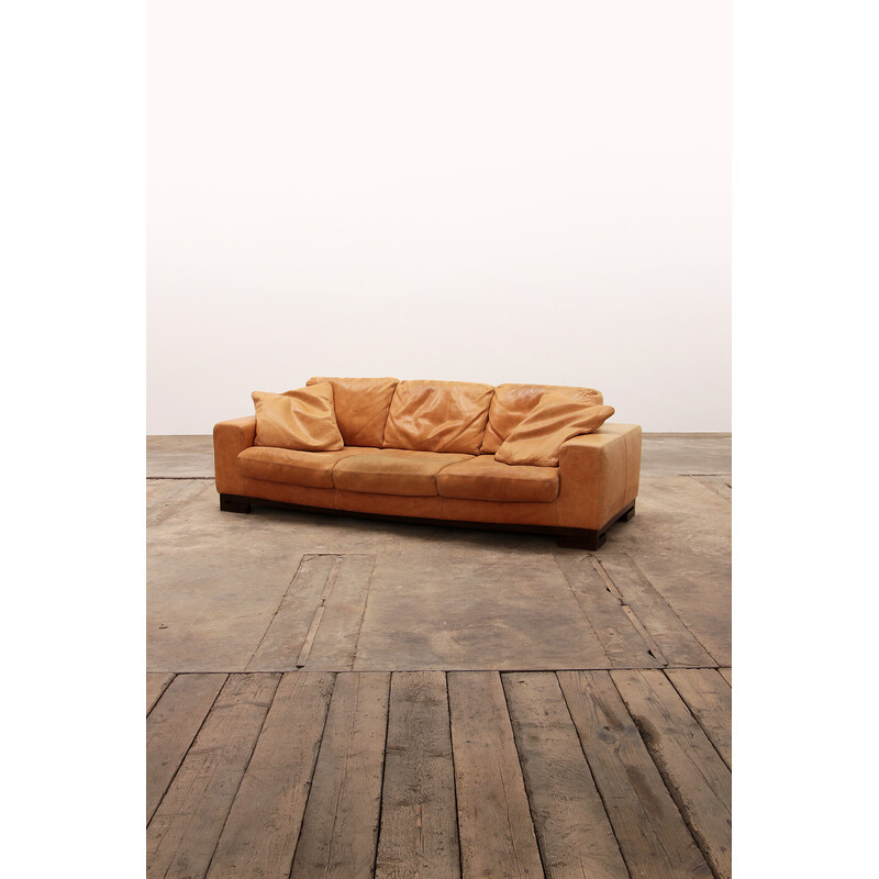 Vintage cognac color leather three-seater sofa by Casanova, Italy 1970