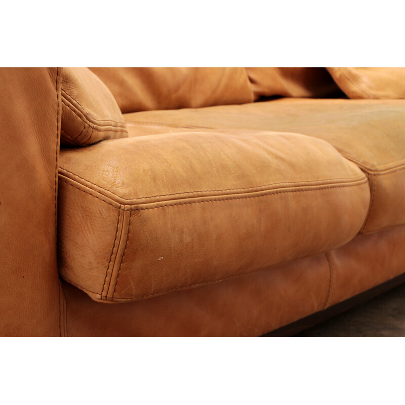 Vintage cognac color leather three-seater sofa by Casanova, Italy 1970