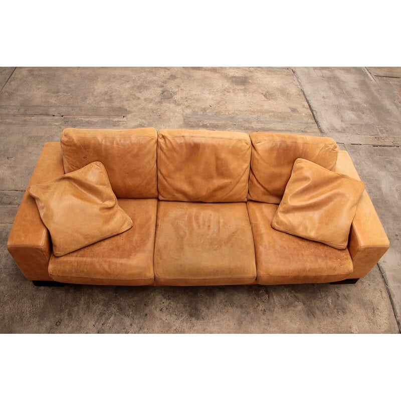 Vintage cognac color leather three-seater sofa by Casanova, Italy 1970