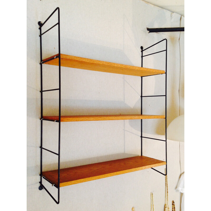 String shelving unit with black metal racks - 1950s