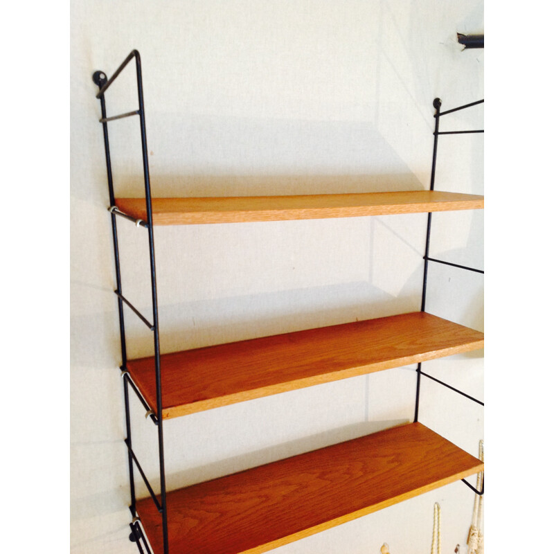 String shelving unit with black metal racks - 1950s