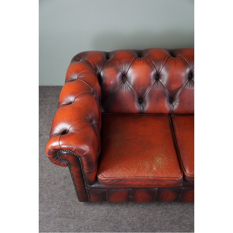 Vintage Chesterfield-Sofa aus rotem Rindsleder