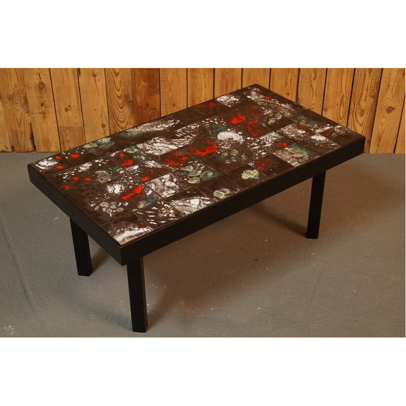 Black coffee table in stone and steel - 1950s