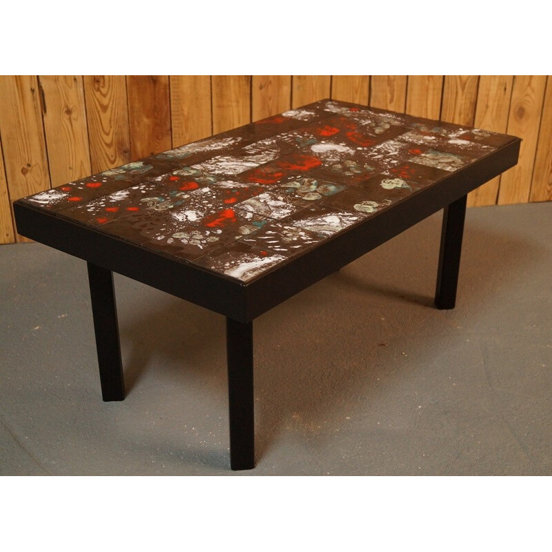 Black coffee table in stone and steel - 1950s
