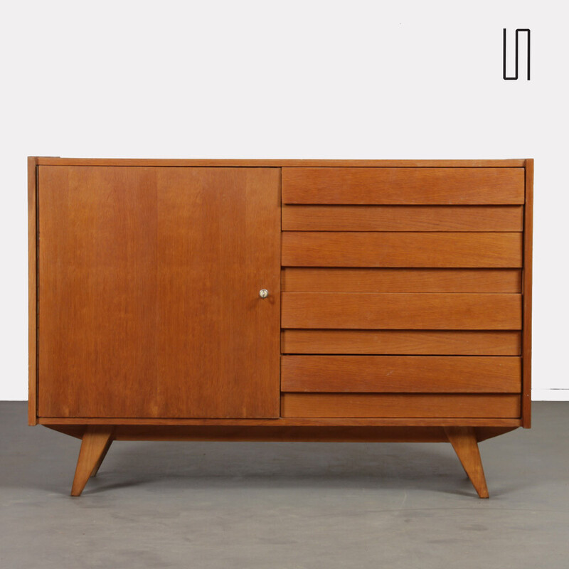 Vintage oakwood cabinet model U-458 by Jiri Jiroutek, 1960