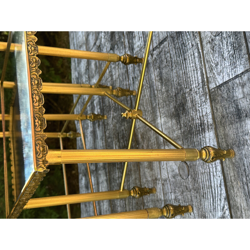 Vintage brass nesting table with moiré mirror, 1970