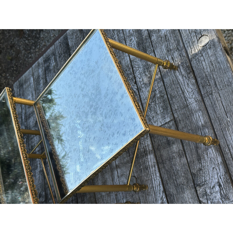 Vintage brass nesting table with moiré mirror, 1970