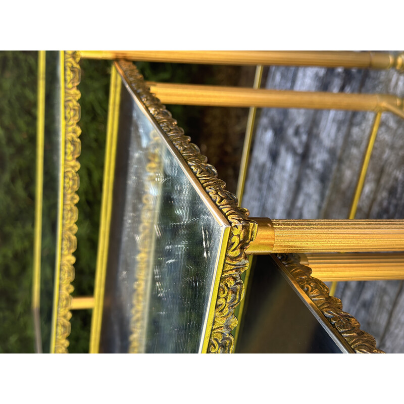 Vintage brass nesting table with moiré mirror, 1970