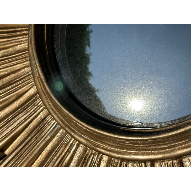 Espejo solar vintage de resina con pátina dorada y ojo de bruja, 1970