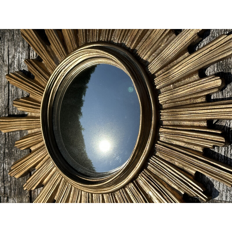 Miroir soleil vintage en résine patiné doré avec oeil de sorcière, 1970