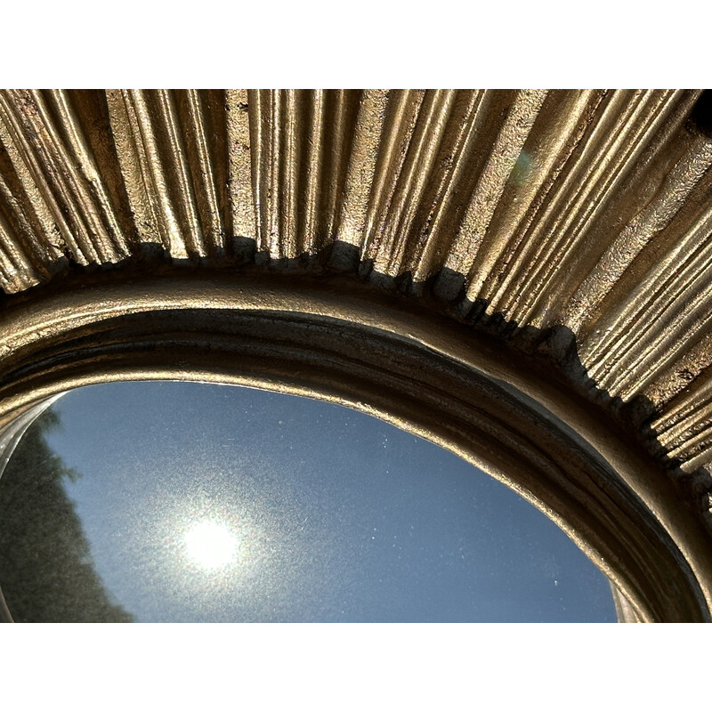 Vintage resin sun mirror with gold patina and witch's eye, 1970