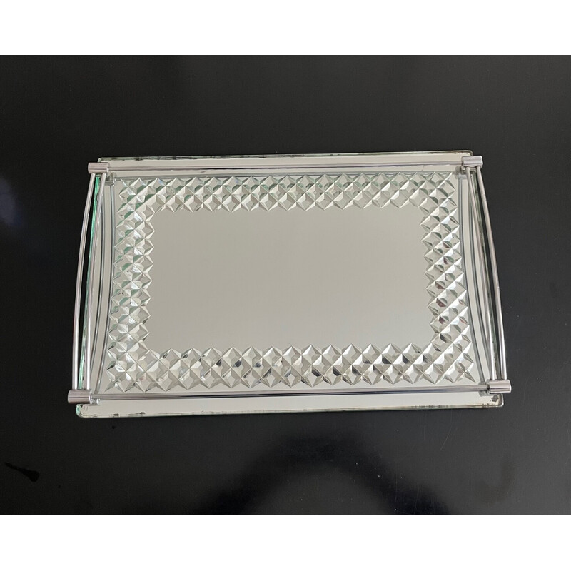 Vintage art deco chrome-plated metal tray and mirror, 1930