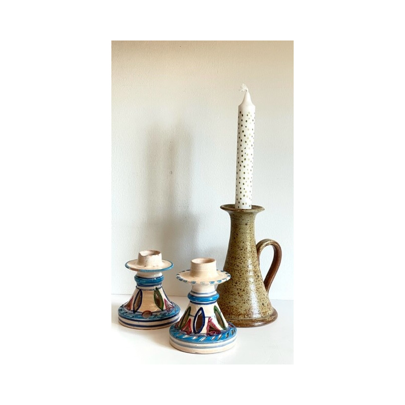 Set aus 3 Kerzenhaltern im Vintage-Stil aus Keramik