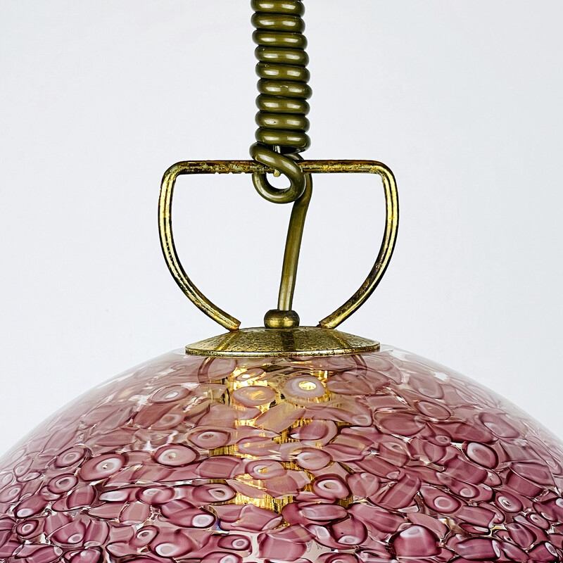Suspensão vintage em verre de Murano rose, Itália 1970
