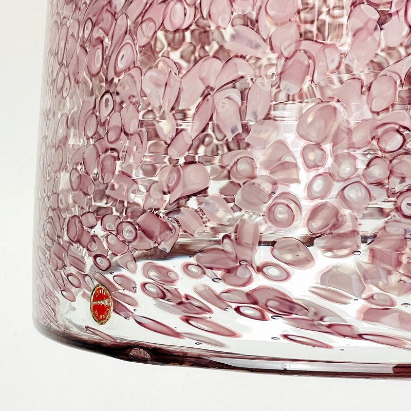 Suspensão vintage em verre de Murano rose, Itália 1970