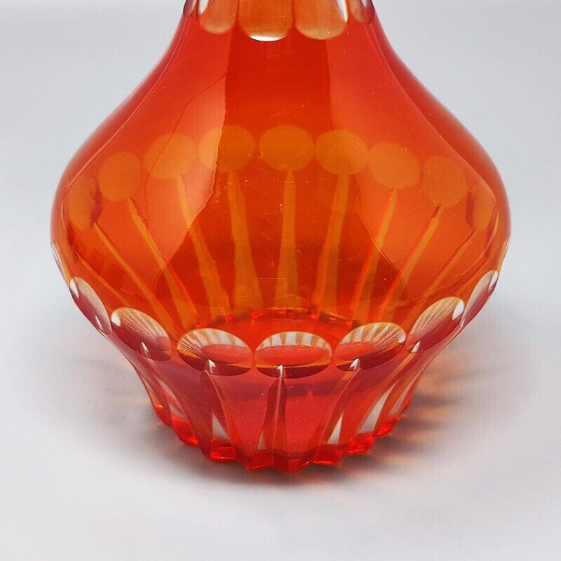 Carafe vintage en cristal rouge avec 6 verres en cristal, Italie 1960