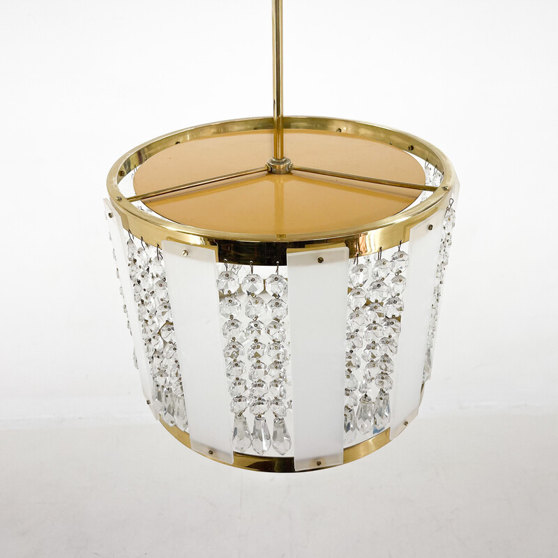 Vintage brass and crystal chandelier by Novy Bydzov Glasswork, Czechoslovakia 1970