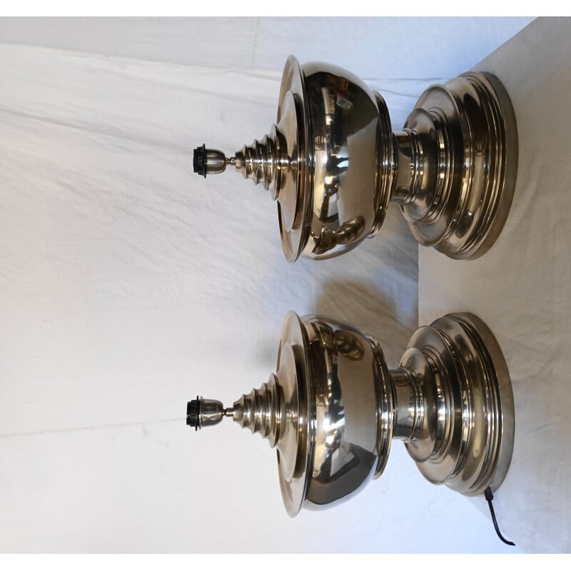 Pair of vintage polished aluminium lamp bases, 1990