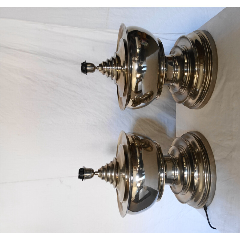 Pair of vintage polished aluminium lamp bases, 1990