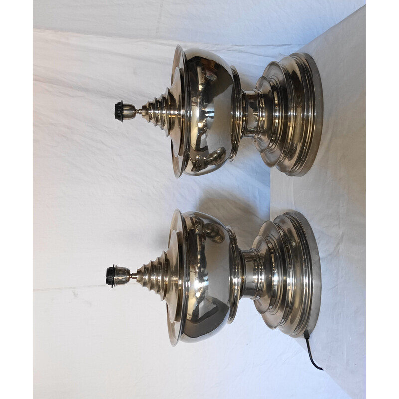 Pair of vintage polished aluminium lamp bases, 1990