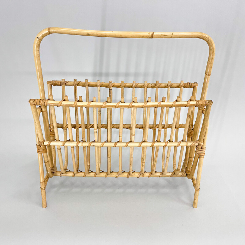 Vintage bamboo magazine rack, Czechoslovakia 1970s