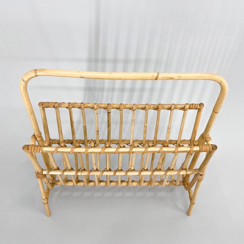 Vintage bamboo magazine rack, Czechoslovakia 1970s