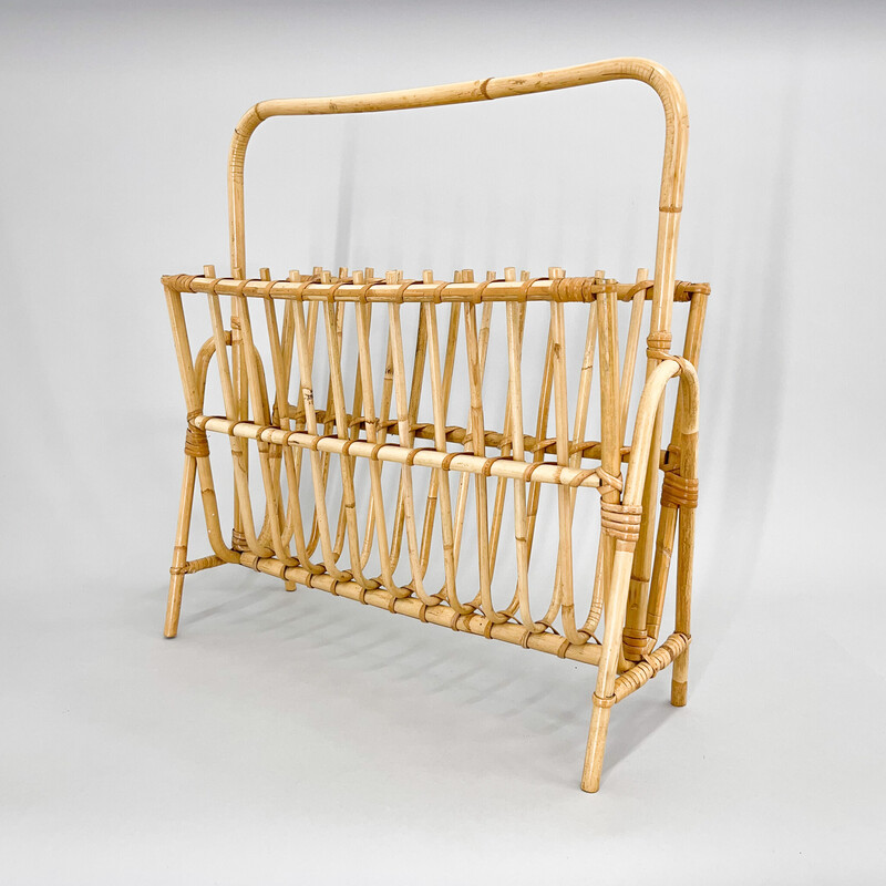 Vintage bamboo magazine rack, Czechoslovakia 1970s