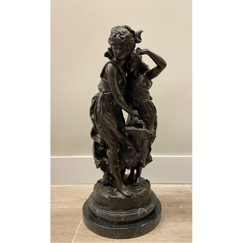 Vintage sculpturale groep in geplaveid brons van Hyppolyte F. Moreau, Frankrijk