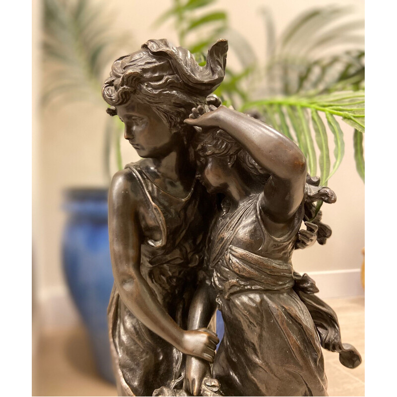 Groupe sculptural vintage en bronzes pavés par Hyppolyte F. Moreau, France