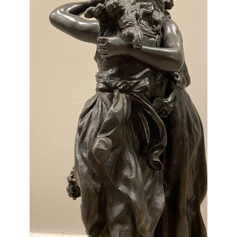 Gruppo scultoreo d'epoca in bronzo lastronato di Hyppolyte F. Moreau, Francia