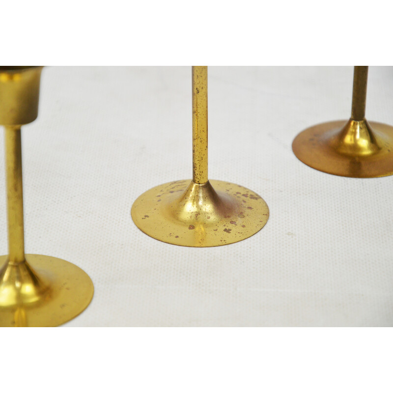 Set of 3 vintage golden candlesticks, 1970s