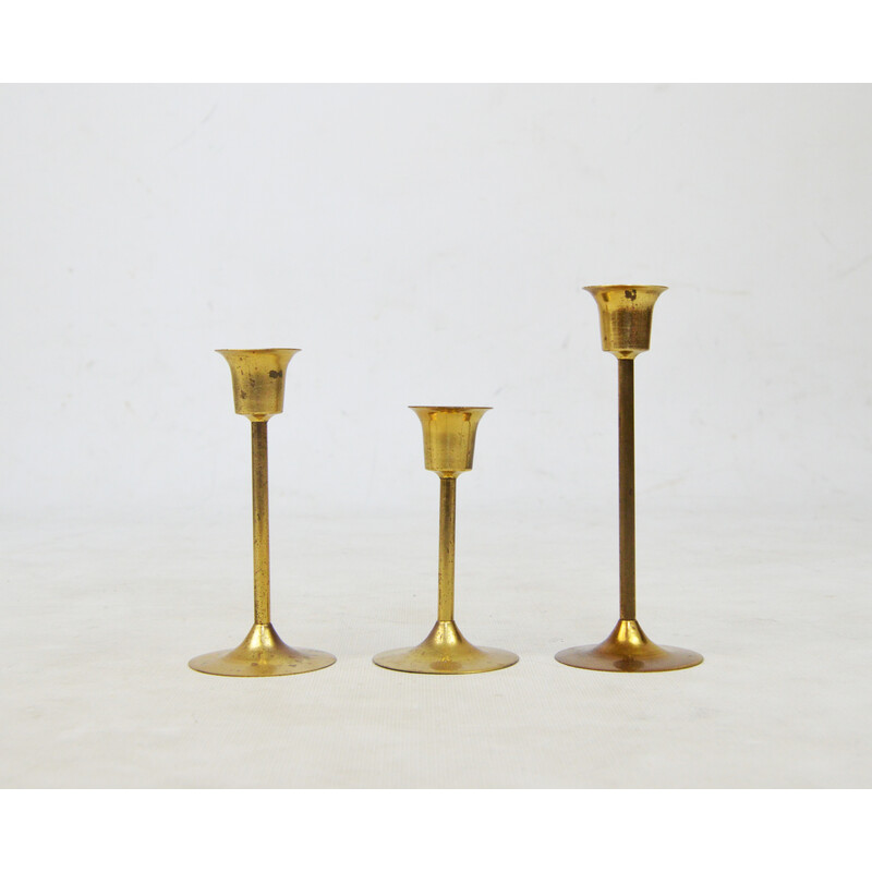 Set di 3 candelieri dorati vintage, anni '70