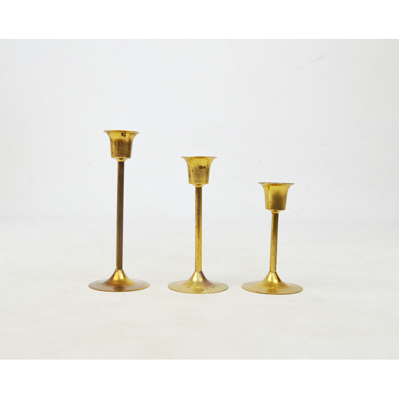 Set of 3 vintage golden candlesticks, 1970s