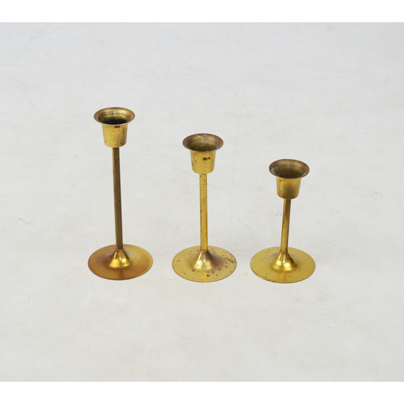 Set of 3 vintage golden candlesticks, 1970s